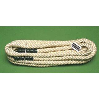 Ziehtau aus PP-Seil, 25 mm stark, hanffarben, 15 m lang, Mitte markiert, Kunststoff-Enden